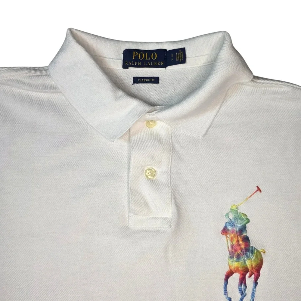 Polo Ralph Lauren Mens S White Rainbow Big Pony Logo Classic Fit Polo Shirt